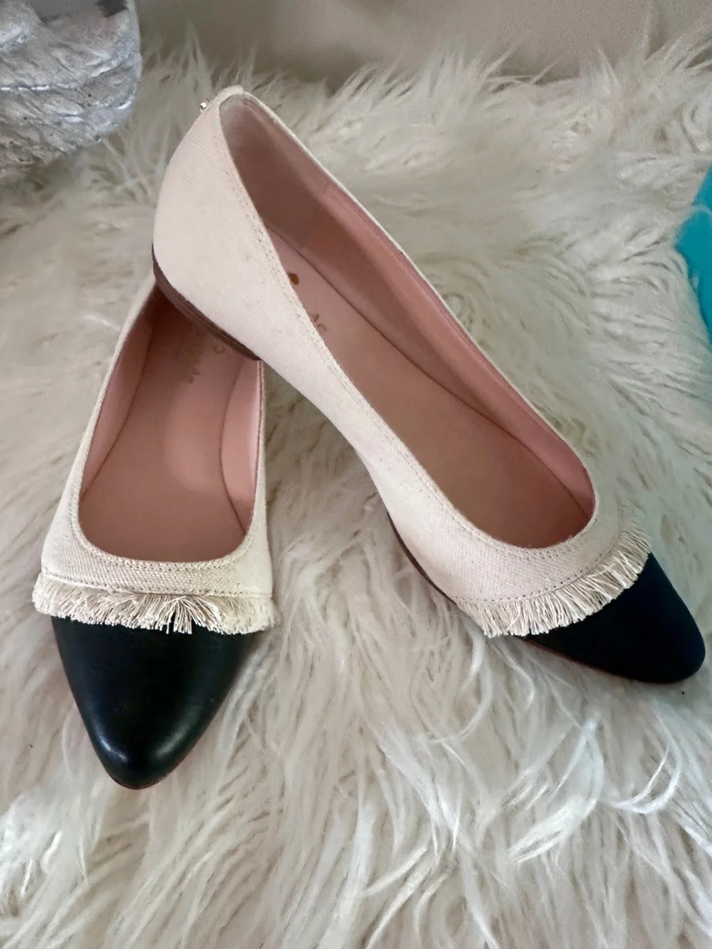 Kate Spade Nelly Ballet Flat Natural Canvas Black Cap Toe Flats Size 6 New